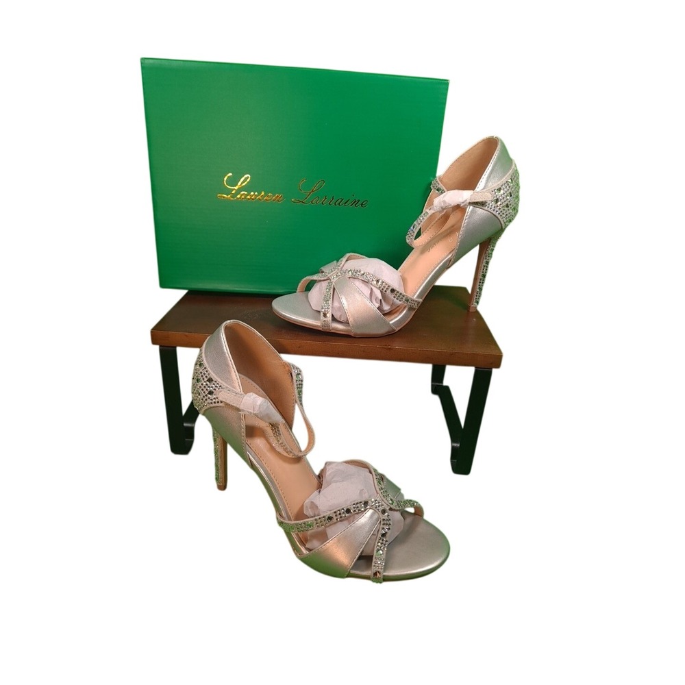 Lauren Lorraine Daisy Silver Rhinestone Heel Pump Sandal Women Size 8 Sparkl